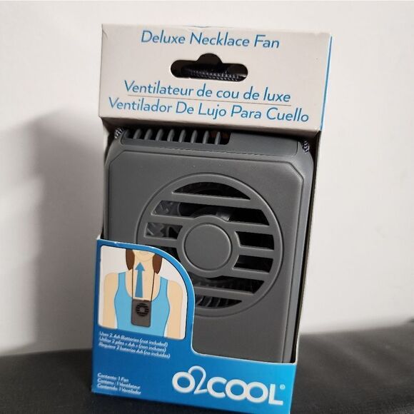 O2 COOL Deluxe Necklace Fan Battery Powered (2AA Not Included) Grey New In Box - Picture 1 of 3